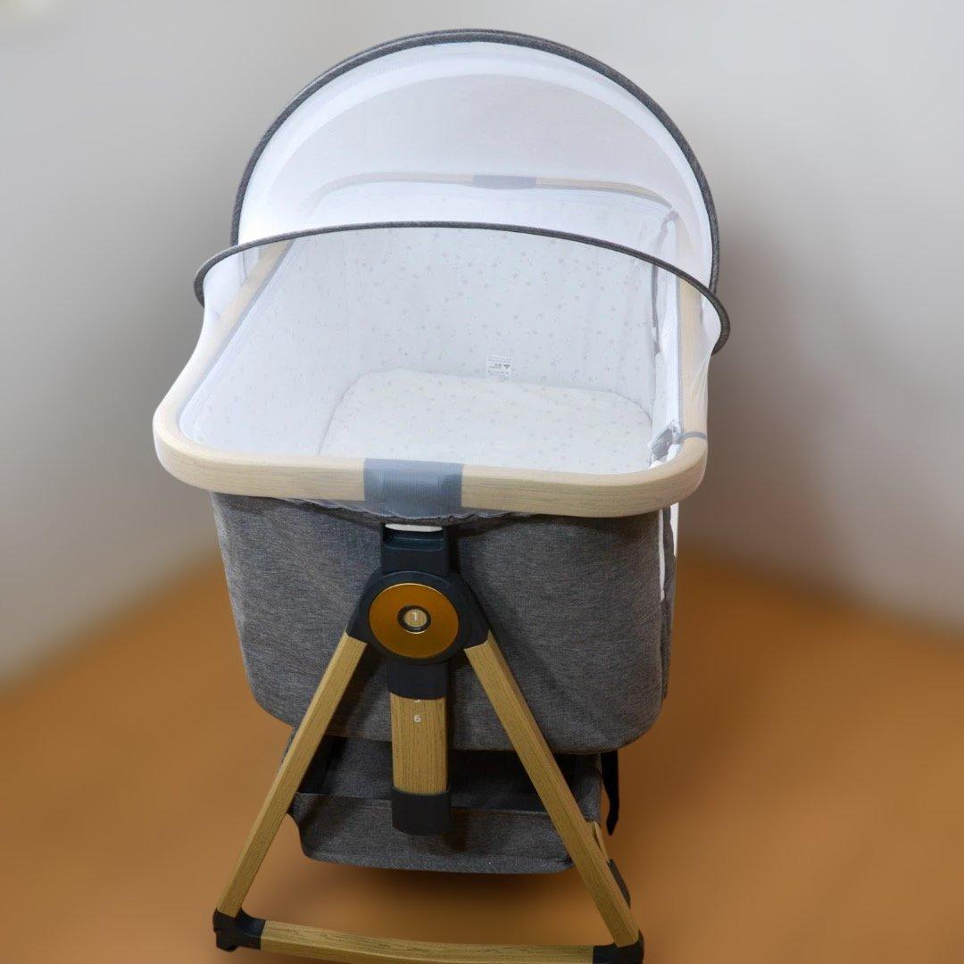 【美品】HZDMJベビーベッド添い寝折りたたみ ハイローベッドグレー