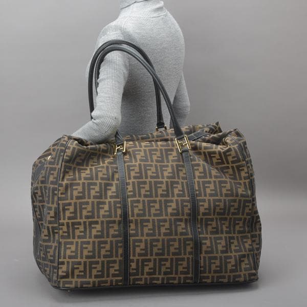 美品◇フェンディ ズッカ ボストンバッグ 2WAYショルダー 鍵付 ジャガード茶