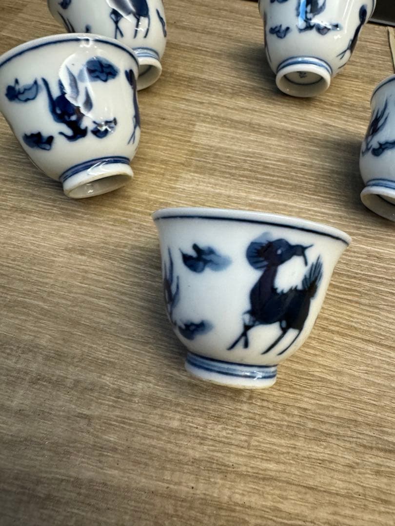 1520 煎茶道具　栄山作　染付青花『雲麒麟文』　煎茶碗5客　時代物