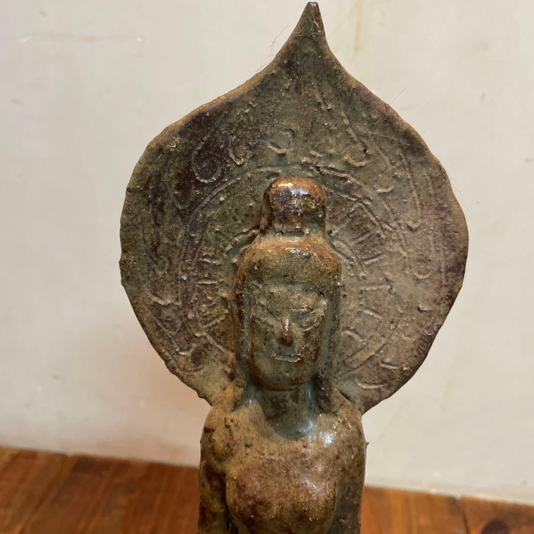 美品　陶芸　聖観音像　聖観世音菩薩　焼物　立像