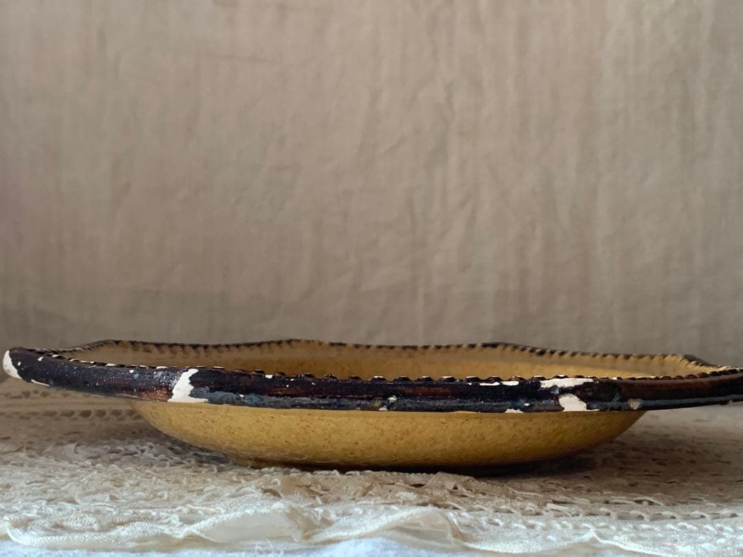 フランスアンティーク 南仏陶器 アプト焼 オクトゴナルプレート　深皿 黄釉