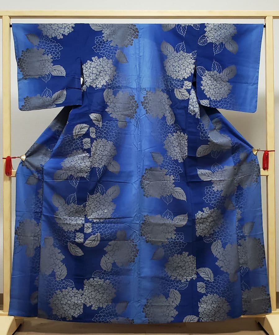 B 竺仙 紫陽花模様 グラデーション 綿 夏物 着物 浴衣・半幅帯 2点セット