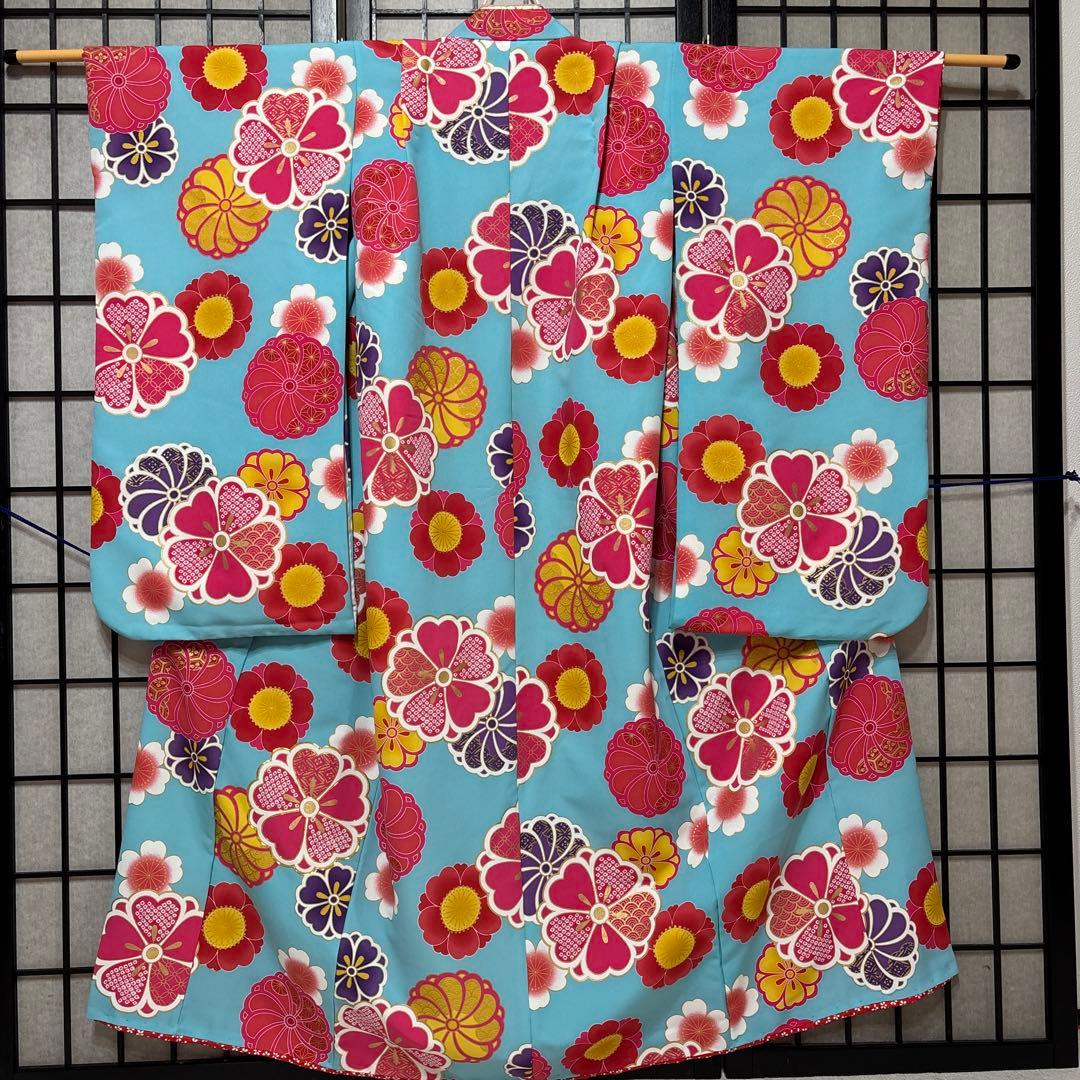 七五三　着物セット　7歳　ブランド花わらべ　水色　ピンク色　美品