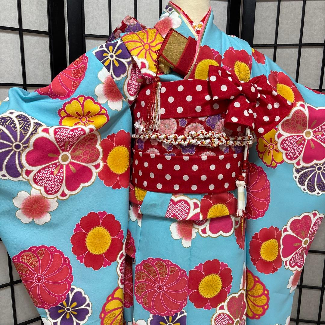 七五三　着物セット　7歳　ブランド花わらべ　水色　ピンク色　美品