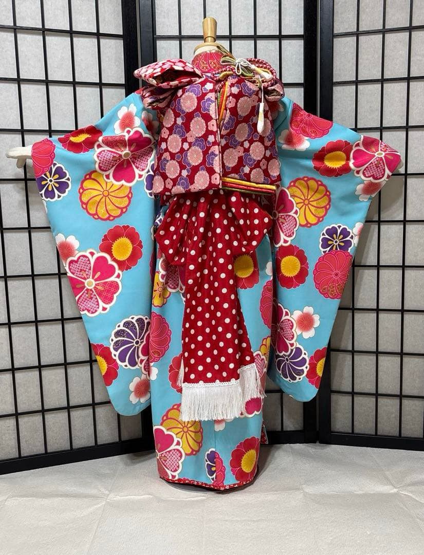 七五三　着物セット　7歳　ブランド花わらべ　水色　ピンク色　美品