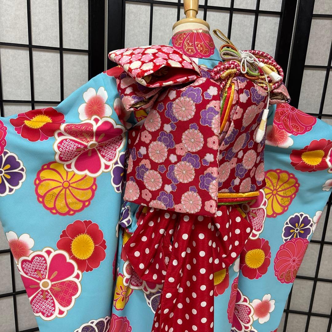 七五三　着物セット　7歳　ブランド花わらべ　水色　ピンク色　美品