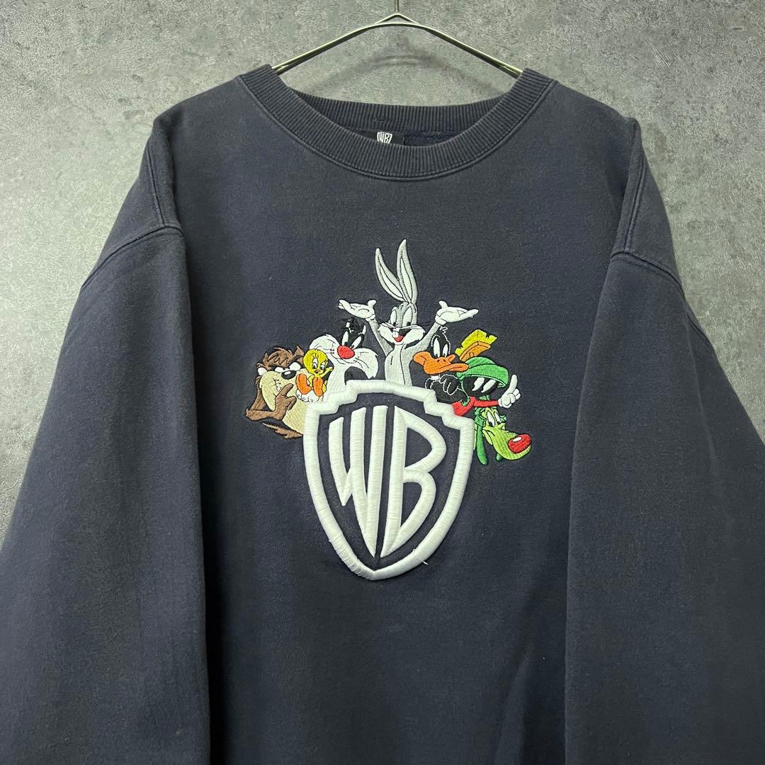 US古着【ルーニー タズマニアンデビル ジップスウェットトレーナー】ネイビー L