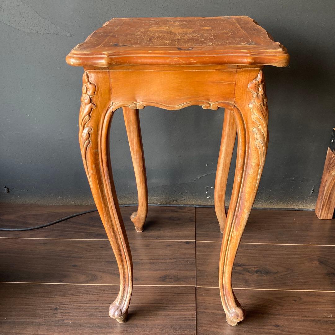 【送料込み】象嵌 猫脚　アンティーク　サイドテーブル　木製