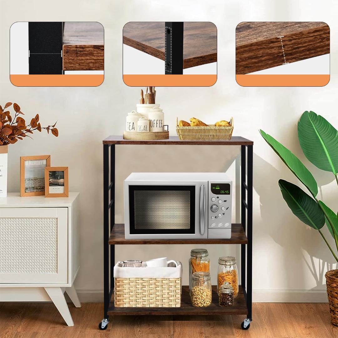 ☆3段プリンターワゴン - 高耐荷重・省スペース・多機能、キャスター