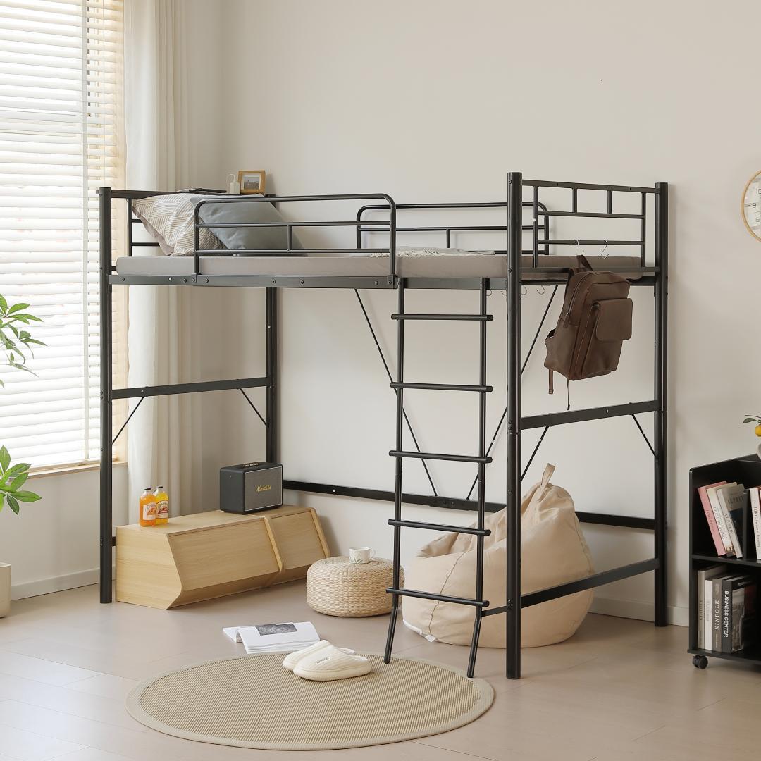 ロフトベッド パイプベッド シングル コンセント付き 高さ170cm Black