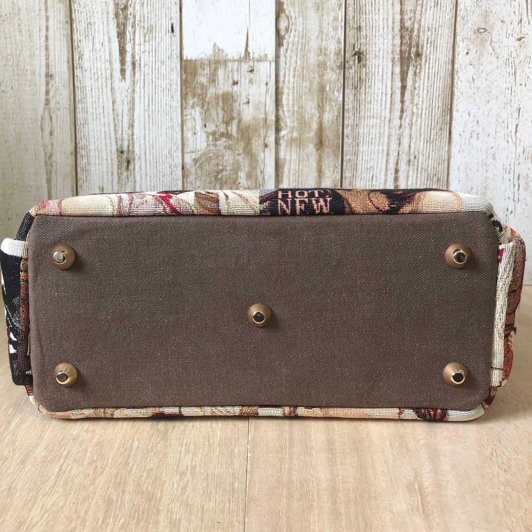 MIHØ　トートバッグ　ブラウン×レッド　【新品デニム】ショルダー紐付き