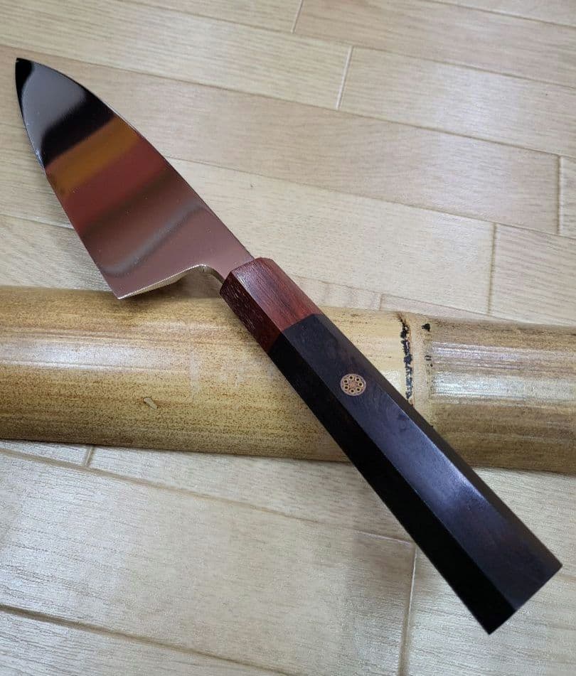 お値下げ出刃包丁 赤白檀桂黒檀柄鏡面仕様　６寸