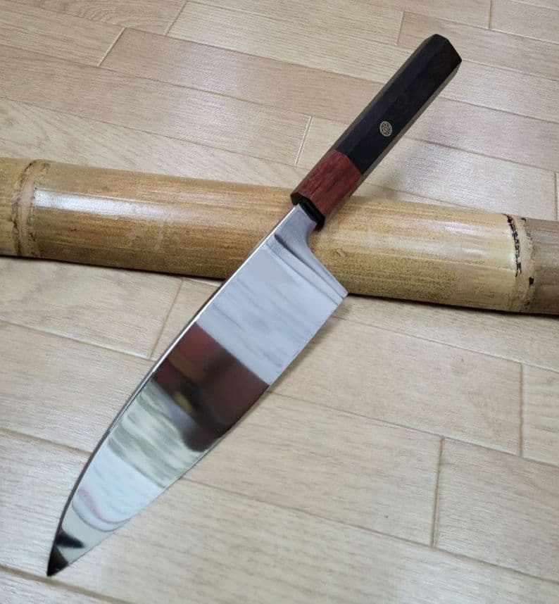 お値下げ出刃包丁 赤白檀桂黒檀柄鏡面仕様　６寸