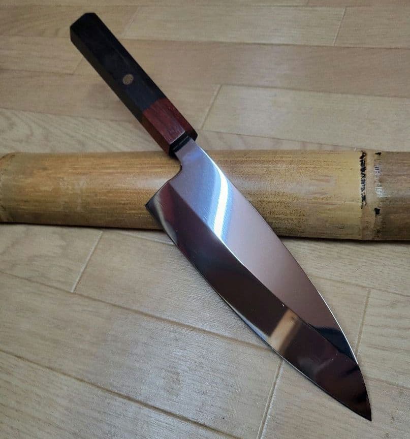 お値下げ出刃包丁 赤白檀桂黒檀柄鏡面仕様　６寸