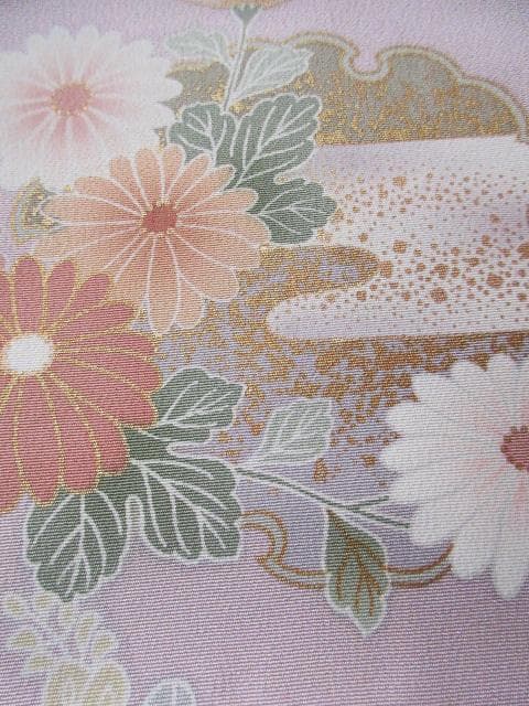 着用少ない！美品＊四季花柄＊藤色＊訪問着＊トールサイズ＊１６７ｃｍ＊裄６９