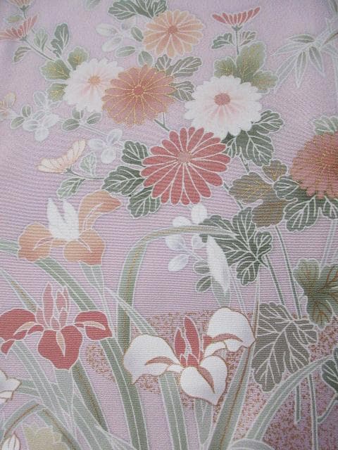 着用少ない！美品＊四季花柄＊藤色＊訪問着＊トールサイズ＊１６７ｃｍ＊裄６９