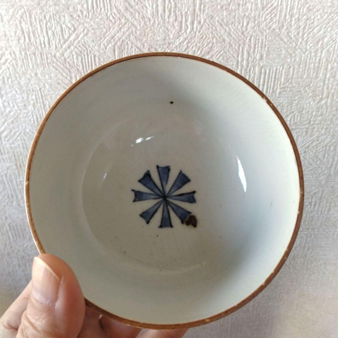 古伊万里染付幾何学花文蓋付き茶碗蕎麦猪口江戸時代