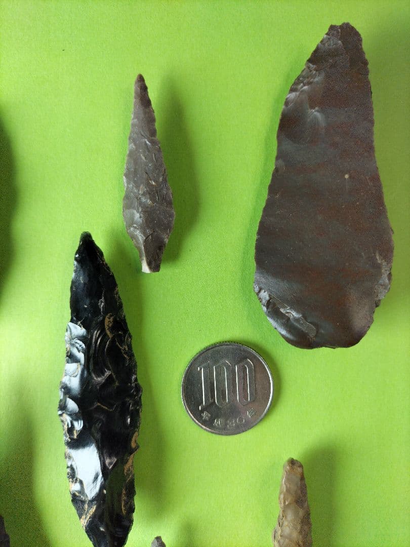 石器セット 出土品 (石槍、石錐、石篦、他計7点) 硬質頁岩(チャート)含む！
