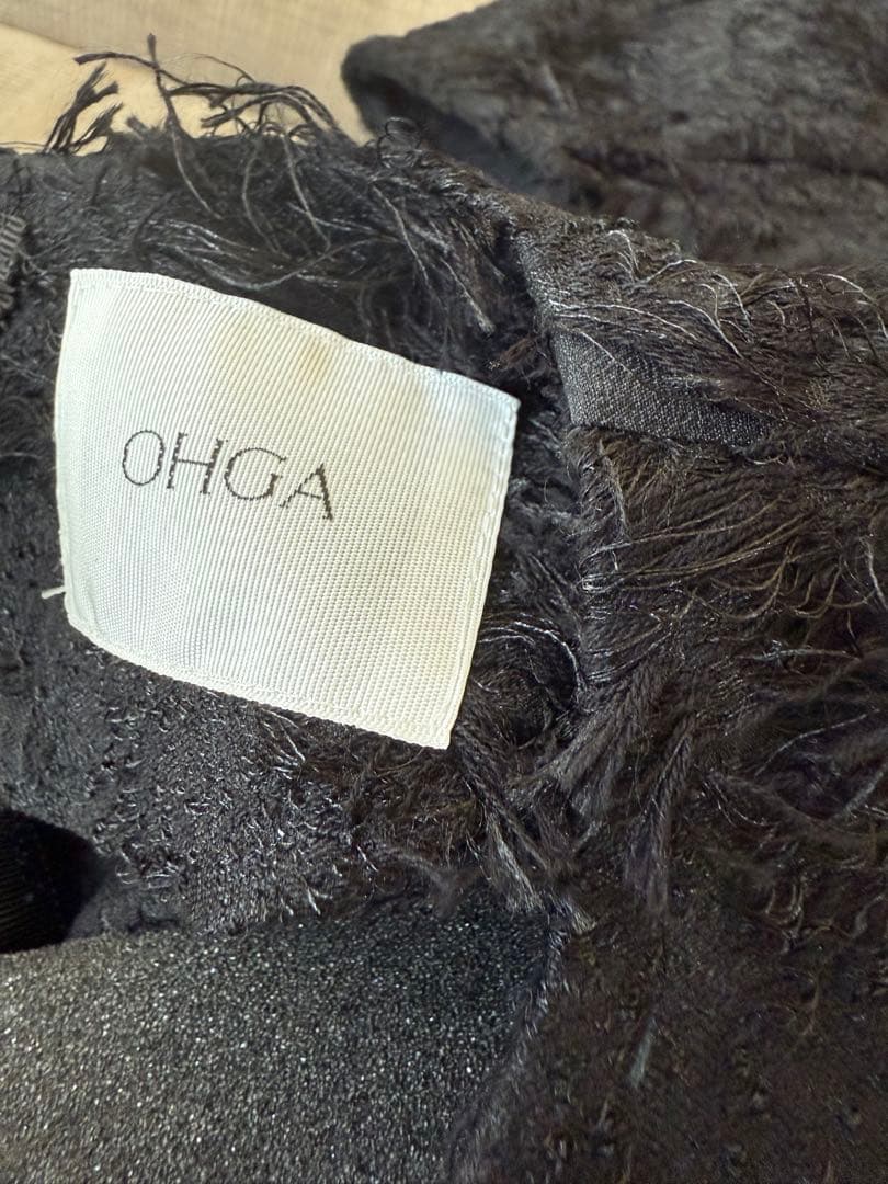 【美品】OHGAフリンジデザイン ジャガードトップス黒
