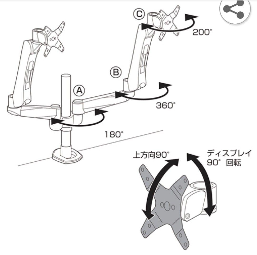 ⑦SANWA SUPPLY 水平垂直液晶モニターアーム 2面 CR-LA1007