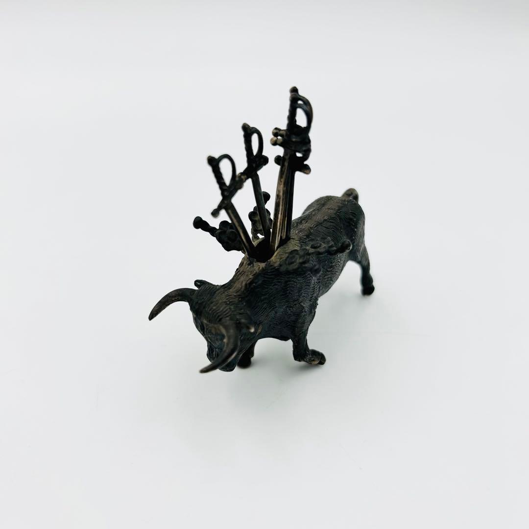 【STERLING925 銀　牛　ピックスタンド】 オブジェ 金属工芸86.0g