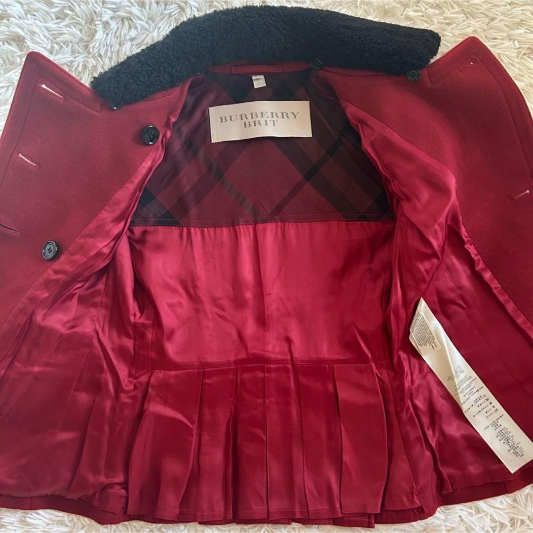 バーバリーブリット カシミヤ混 ピーコート ナポレオンコート 襟ボア プリーツ