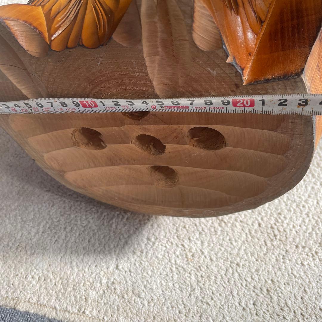 木彫り 名品フクロウ 美品希少 木彫民藝彫刻品。24