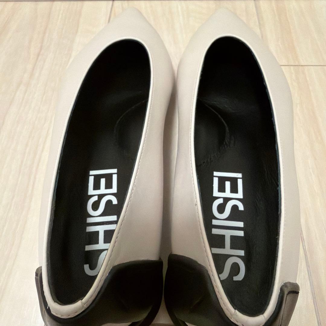 靴 SHISEI POINTED U PUMPS WHITE BLACK 36.5