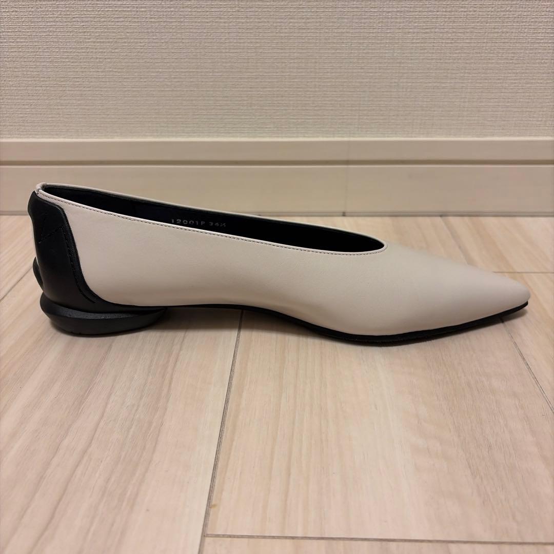 靴 SHISEI POINTED U PUMPS WHITE BLACK 36.5