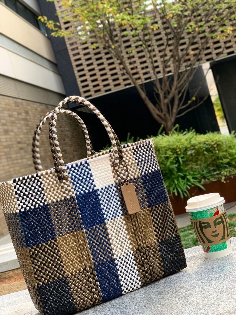 新品 大人気オアハカ産 メルカドバッグ メキシコ Sサイズ ネイビーゴールド