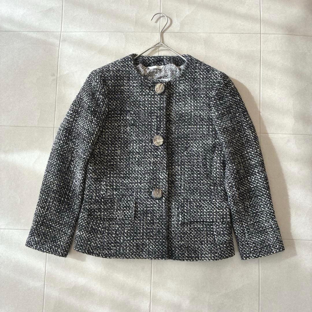 美品 最高級白タグ マックスマーラ♡ノーカラーツイードジャケット バージンウール