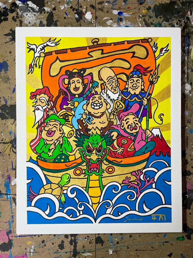 うさ☆ 開運絵画 七福神 アクリル画 絵画 龍ノツカイ 金運
