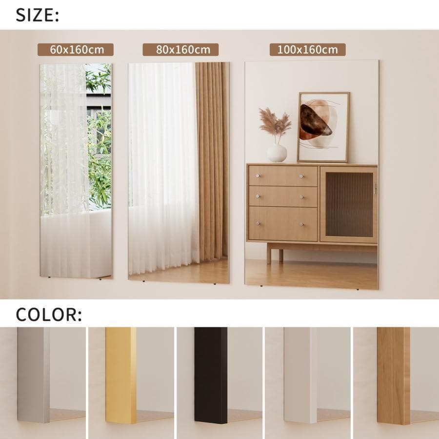 割れない鏡 スタンドミラー 全身鏡 姿見鏡 壁掛け 幅45cm ゴールド2823