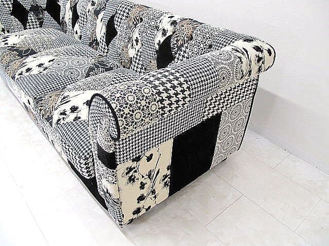 チェスターフィールド様式 パッチワーク3人掛けソファ 　英国クラシック様式