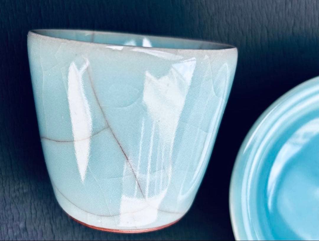 作家　鈴木三成作　青瓷「氷裂」「淀青」 2点セット