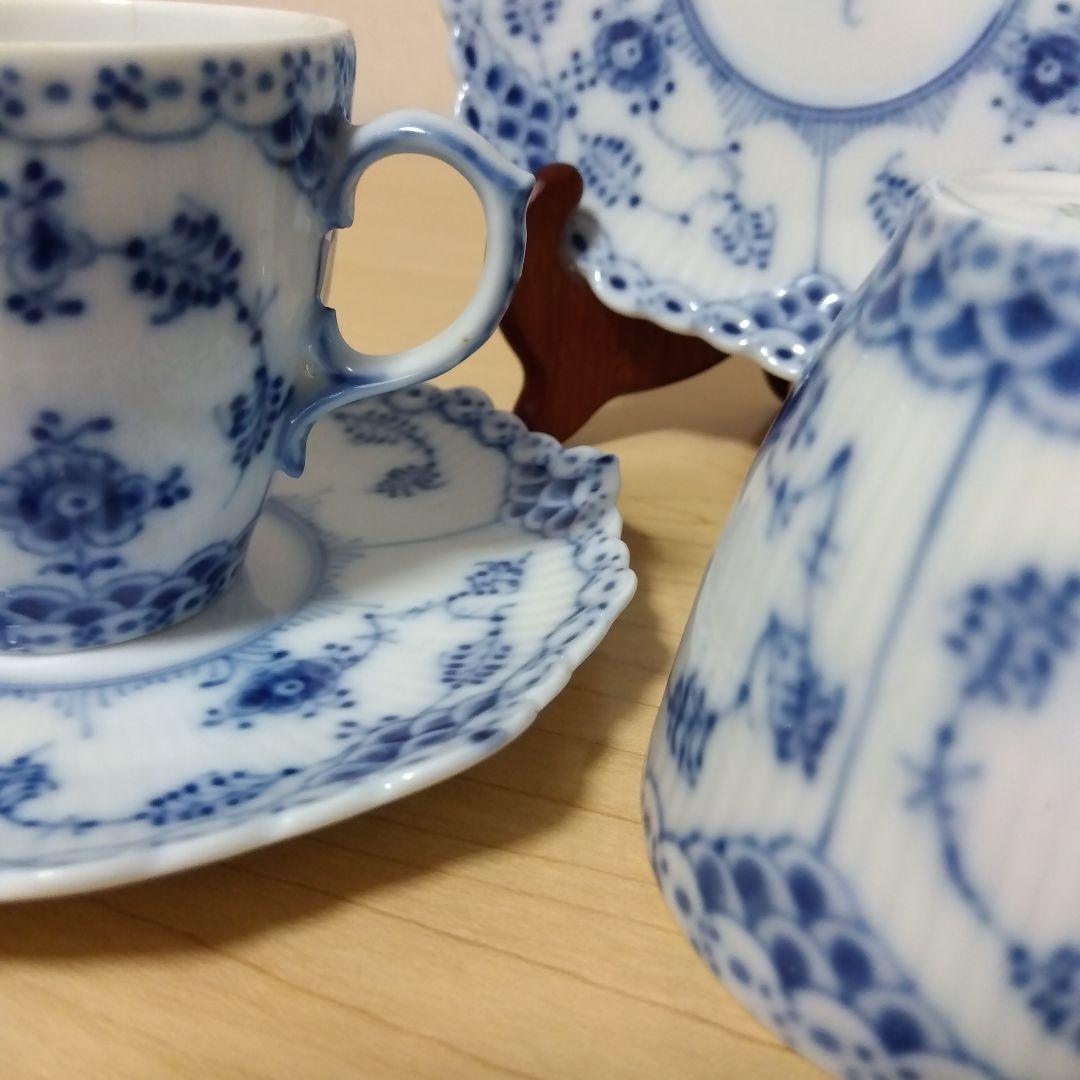 ロイヤルコペンハーゲン ブルーフルーテッド フルレース カップ＆ソーサー　ペア