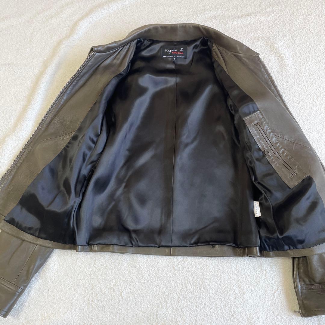 美品 サイズ0 アニエスベースペシャル シングルライダースジャケット カーキ