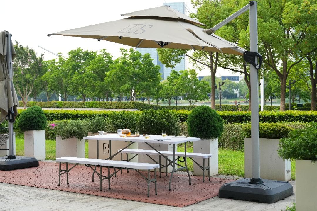 【幅183cm】ワークテーブル ガーデンテーブル 3点セット 屋外用