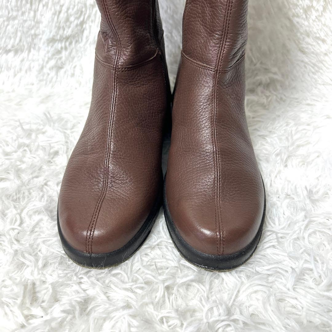 【新品・未使用級】ecco レザーシボ加工ブーツ ブラウン 24cm 3E