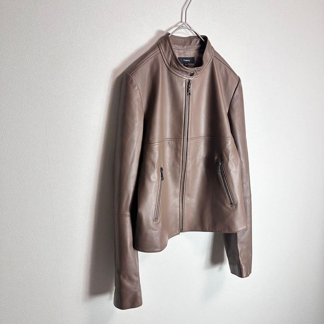 【極美品】セオリー　シングルライダースジャケット　ラムレザー　羊革　ブラウン　S