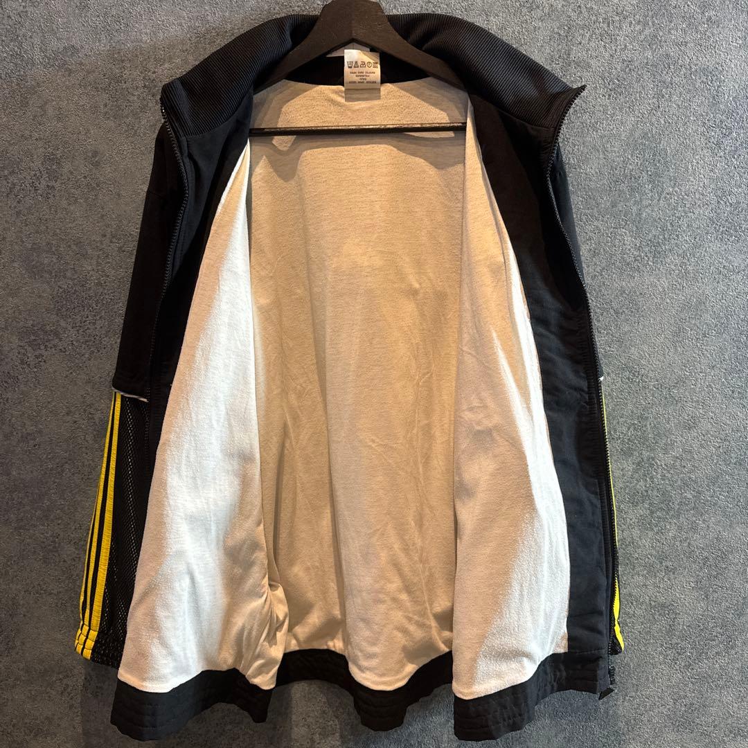 オールドadidas ストライプナイロンジャケット 黒/黄色M J81