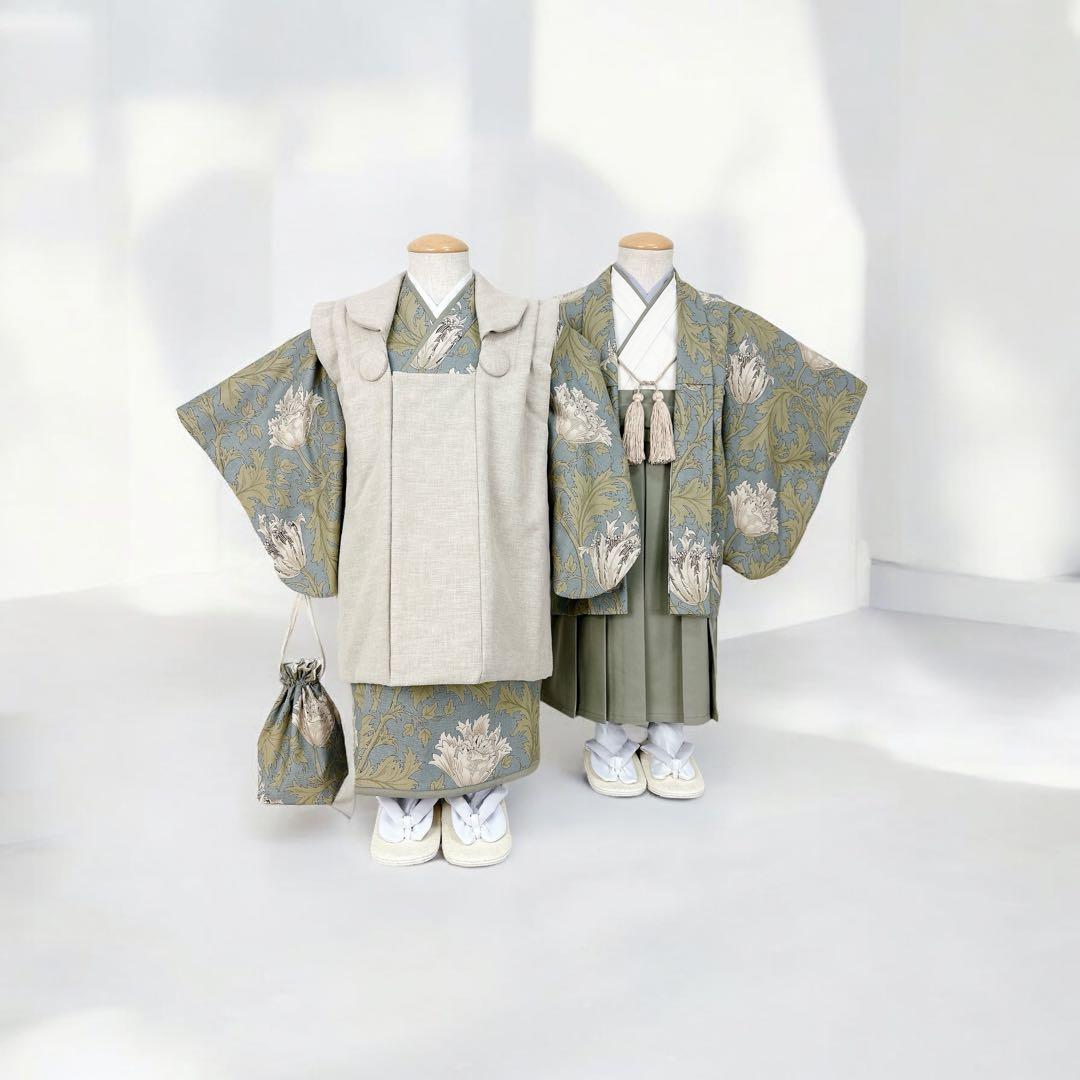 ［アネモネC］3歳 七五三 ꕤ 羽織袴5点セット ウィリアムモリス