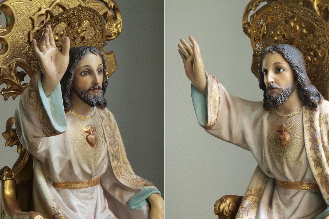 王であるイエス 坐像 69cm サクレクール グラスアイ 宗教彫刻/H513