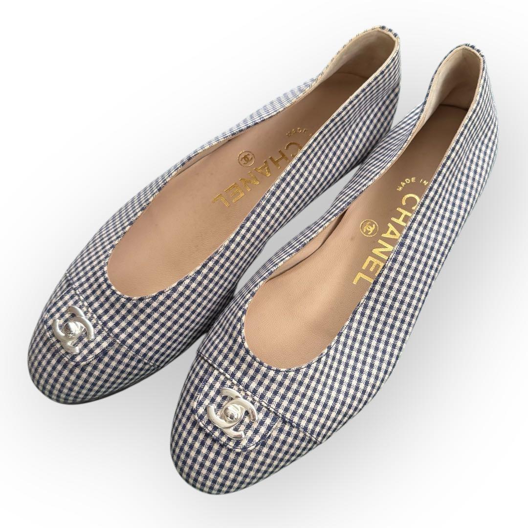 CHANEL ギンガムチェック フラットシューズ