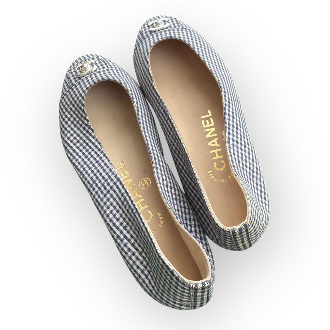 CHANEL ギンガムチェック フラットシューズ