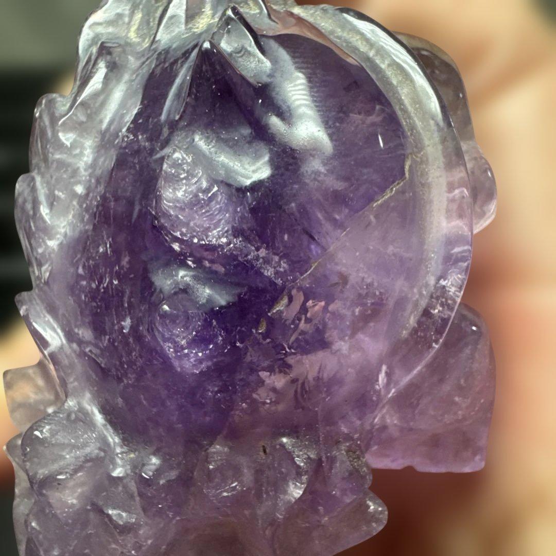 ウルグアイ産 アメジスト ロングイ（龍亀）彫刻 台座付き