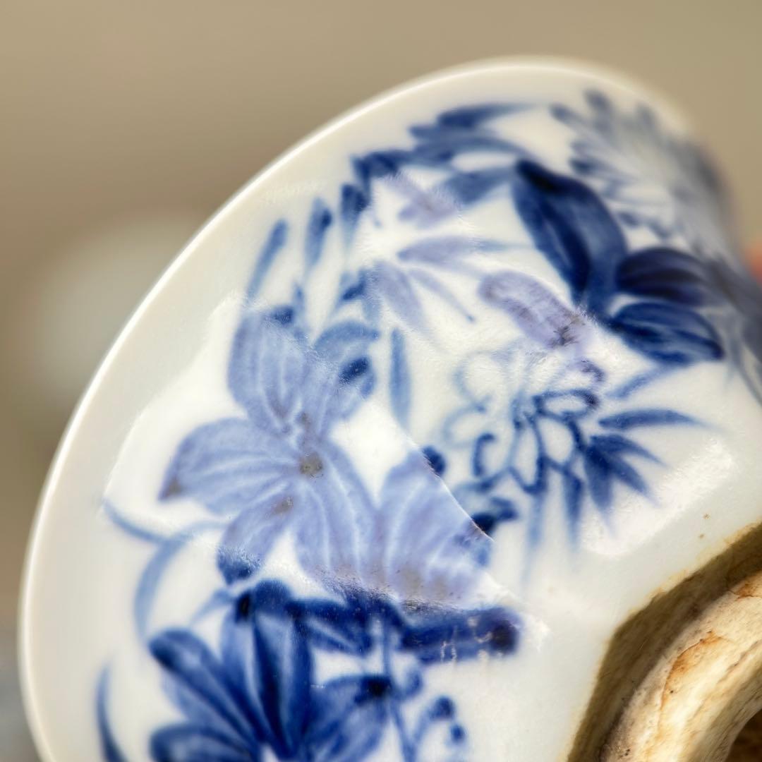 清水七兵衛 茶道具 京焼　名工　染付　草花文　 5客セット