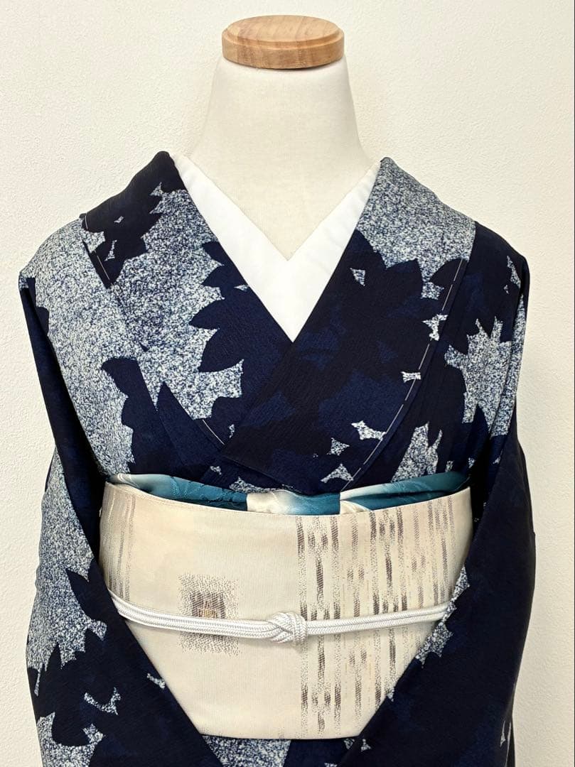 年末年始セール！　小紋　藍染　リーフ模様　裄67cm 正絹
