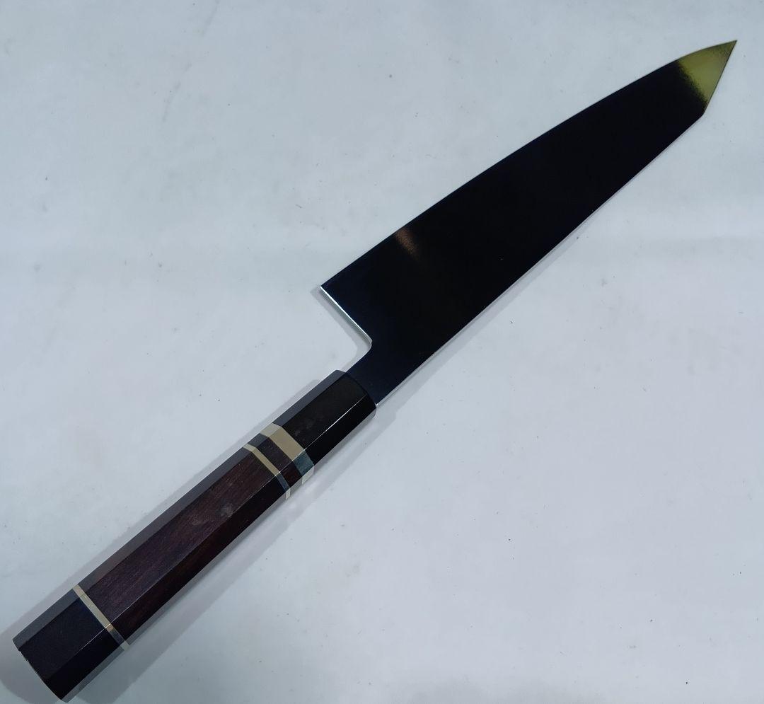 本焼 Ｖ金10号鋼 切付 牛刀 27cm ９寸 包丁 右片刃 鏡面 黒檀八角柄