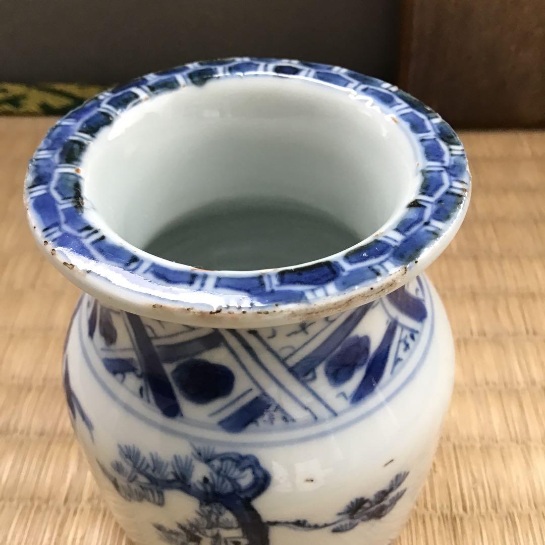 茶道具　古染付茶器　松竹梅絵　牙蓋添　仕覆二種付属　共箱　紙箱　S232CK